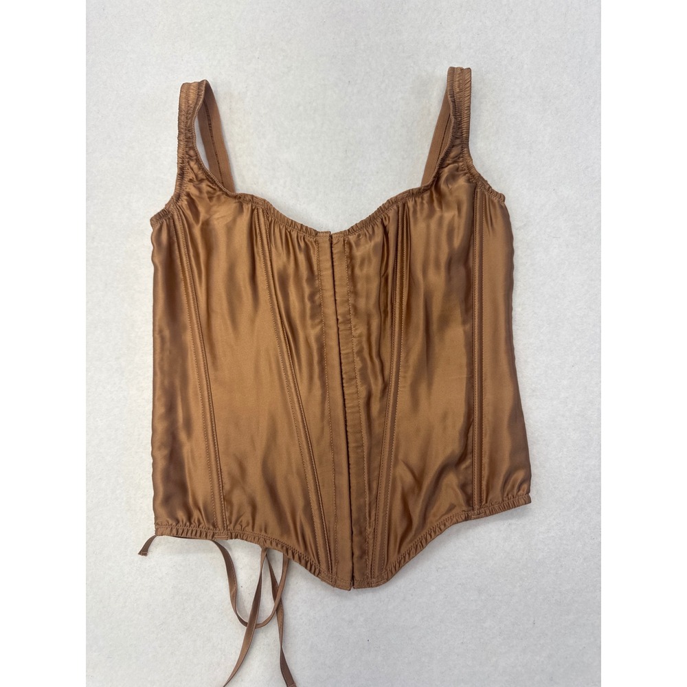 Victoria's Secret 100% Silk Corset Top Bronze Brown Lace Up Back Small